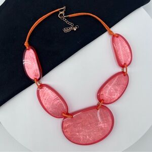 Shell Encased in Lucite Statement Necklace Coral/Orange